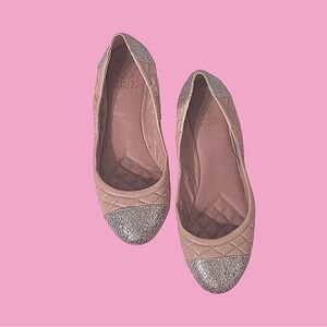 Vince Camuto Fawna Flats Pink and Silver Quilted Ballet Flats. Slip On Flats